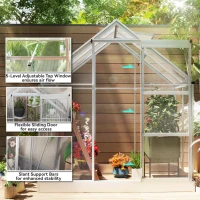 Outsunny 6' x 4' Walk-In Greenhouse, Polycarbonate Greenhouse with Sliding Door, Window, Aluminium Frame, Foundation, Silver(m-8)