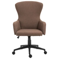 Vinsetto Swivel Office Chair Modern Linen Upholstered Home Computer Desk Task Chair with Cushioned Arm, Wheels, Adjustable Height, Brown(m-17)