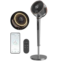 HOMCOM 20dB Silent Standing Fan, Oscillating Fan with 12 Speeds, LED Light, WiFi & Remote Control, 12H Timer(m-9)