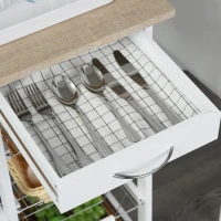 HOMCOM Rolling Kitchen Cart, Utility Storage Cart with 4 Baskets, Drawer, Side Racks, Wheels for Dining Room, Natural and White(m-7)