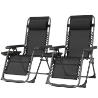 Outsunny Zero Gravity Chair Set of 2, Folding Reclining Outdoor Lounge Chair with Cup Holder, Headrest, Black(m-2)