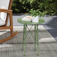 Outsunny 15.7" Round Garden Table with Floral Cut-Out, Steel Balcony Side Bistro Coffee Table with Adjustable Feet, Green(m-1)
