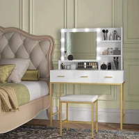 HOMCOM Illuminated Dressing Table, LED Vanity Table with Mirror, 3 Drawers and Storage Shelves for Bedroom, White(m-8)