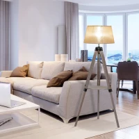 HOMCOM Multifunctional Floor Lamp with Shelf Height Adjustable Standing Lamp, Wood, and Beige(m-12)