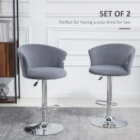 HOMCOM Adjustable Bar Stools Set of 2, Velvet Upholstered Kitchen Stool, Swivel Counter Height Barstool with Footrest for Dining Room, ‎Grey(m-4)