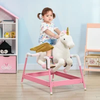 Qaba Kids Spring Rocking Horse Unicon, Ride on Horse for Girls and Boys with Sounds, Plush Animal Ride-on Toy with Soft Feel, Interactive Toy for Kids, Pink(m-2)