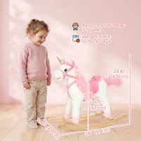 Qaba Baby Rocking Horse, Unicorn Kid Ride on Toy with Rocking Limit, Tail Wag Mouth Movement, Sounds for 3-5 Y, White(m-3)