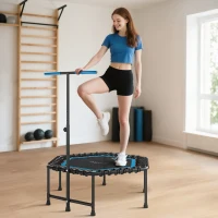 Soozier 45" Rebounder Trampoline for Adults, Quiet Bungee Rebounder with LED Lights and Adjustable Handle, Blue(m-2)