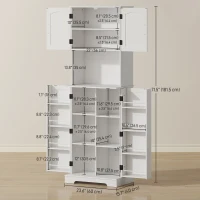 HOMCOM 71.5" Tall Pantry Cabinet, Farmhouse Kitchen Storage Cabinet with Adjustable Shelves, 8 Door Spice Racks, White(m-3)