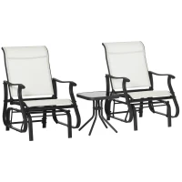 Outsunny 3PCs Gliding Rocking Chair & Bistro Tea Table Set, Cream White(m-3)