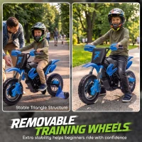 Qaba 12V Kids Electric Motorcycle, Ride on Motorcycle with Training Wheels, Rear Suspension, Horn for 3-6 Years, Blue(m-5)