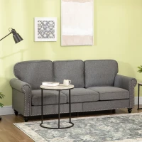 HOMCOM 3-Seater Sofa Couch, 81" Modern Upholstered Linen Fabric Sofa with Rubberwood Legs, Nailhead Trim and Rolled Arms for Living Room, Bedroom and Apartment, Grey(m-1)