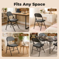 HOMCOM Set of 4 Metal Foldable Chairs, PU Leather Padded Folding Chairs with Cushion Seat and Open Back for Indoor, Black(m-8)