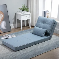 HOMCOM Folding Sofa Bed, Convertible Sleeper Chair with Adjustable Backrest, Metal Frame and Pillow, Upholstered Chair Bed Floor Sofa for Living Room Bedroom, Blue(m-2)