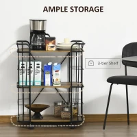 HOMCOM Bar Cart, Industrial Kitchen Cart with Wheels , Rolling Utility 3 Storage Shelves for Dining Room, Laundry Room, and Bathroom, Light Brown Wood Grain(m-4)