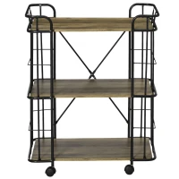 HOMCOM Bar Cart, Industrial Kitchen Cart with Wheels , Rolling Utility 3 Storage Shelves for Dining Room, Laundry Room, and Bathroom, Light Brown Wood Grain(m-11)