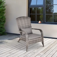 Outsunny Patio Wicker Adirondack Chair, Outdoor All-Weather Rattan Fire Pit Chair w/ Soft Cushions, Tall Curved Backrest and Comfortable Armrests for Deck or Garden, Gray(m-2)