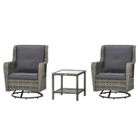 Outsunny Patio Bistro Set, Porch Furniture with 360° Rotation & Rocking Function, 28.25"x30.75"x36.25", Gray(m-11)