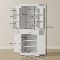 HOMCOM 72" Kitchen Pantry Cabinet, Farmhouse Kitchen Storage Cabinet with 4 Barn Doors, 6 Door Shelves, Drawer, White(m-3)