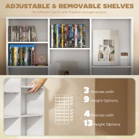 HOMCOM Media Storage Cabinet, 9-Tier DVD Shelf with 21 Adjustable Shelves, Holds 835 CDs, 500 DVDs or 640 Blu-rays, White(m-5)