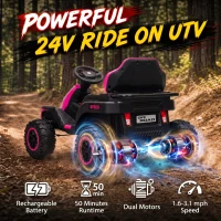 Qaba 24V Kids Electric Ride On Car with Dual Motors, Remote Control, 4-Wheel Suspension, Soft Start for 3-6 Years, Pink(m-4)