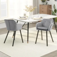 HOMCOM Modern Dining Chairs Set of 2, Kitchen Chairs Upholstered Fabric Velvet-Touch, Backrest and Armrests, Kitchen Counter Dining Room, Grey(m-1)
