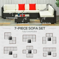 Outsunny 7 Piece Patio Furniture Set, Wicker Outdoor Sectional Sofa Set, All Weather PE Rattan Outdoor Furniture Conversation Sets with Cushions, Glass Top Coffee Table, Pillows, Cream White(m-6)
