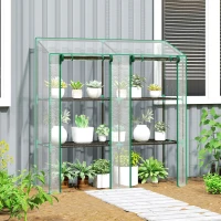 Outsunny Lean-to Greenhouse, Portable Greenhouse with 3 Tier Shelves, 2 Roll-Up Zippered Doors, 56.3" x 18.1" x 59.4", Clear(m-9)