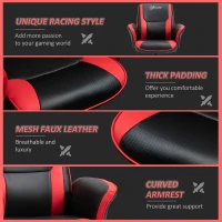 Vinsetto Ergonomic Racing Gaming Chair Faux Leather Office Computer Desk Chair with Mid Back, Armrest, and Adjustable Height, Red(m-8)