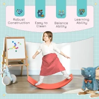 Qaba 32.3" Balance Board, Wobble Board Kids Curvy Rocker Board, Ended Preschool Learning Montessori Waldorf Toy, Red(m-5)