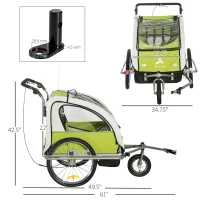 Aosom Elite 360 Swivel Bike Trailer for Kids Double Child Two-Wheel Bicycle Cargo Trailer With 2 Security Harnesses, Green(m-3)