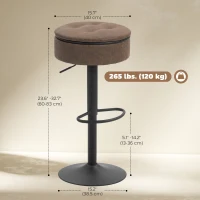 HOMCOM Set of 2 Barstools with Storage, Swivel Bar Stools with PU Leather Upholstered, Footrest, Steel Base, Brown(m-3)
