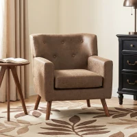 HOMCOM PU Leather Accent Chair, Mid Century Modern Armchair with Spring Seat Cushion, Tufted Back, Wood Legs, Brown(m-8)