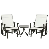 Outsunny 3PCs Gliding Rocking Chair & Bistro Tea Table Set, Cream White(m-10)