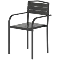 Outsunny Stackable Patio Chairs Set of 4, Outdoor Dining Chairs with Slatted HDPE Seat, Armrests for Garden, Backyard, Black(m-2)