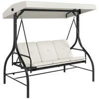 Outsunny Convertible Patio Swing Bed with Canopy and Cushions, 3 Seater Porch Swing for Outdoor, Backyard, Garden, Cream White(m-13)