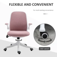 Vinsetto Linen-Touch Fabric Office Chair Swivel Task Chair with Adjustable Lumbar Support, Height and Flip-up Arms, Pink(m-7)
