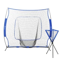 Soozier Baseball Net Set with 7.5x7ft Catcher Net, Ball Caddy, Portable Pitching Net for Hitting, Pitching, Batting, Blue(m-1)