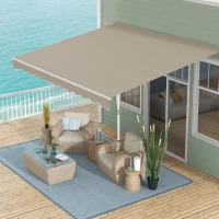 Outsunny 13' x 8' Manual Retractable Patio Awning Sun Shade Outdoor Deck Window Door Canopy Shelter Aluminum Frame Khaki(m-8)