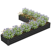 Outsunny L-Shaped Raised Garden Bed, 82" x 109" x 12" Galvanized Steel Planter Box with Multi-reinforced Rods for Vegetables, Flowers and Herbs, Black(m-2)