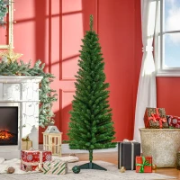 HOMCOM 5' Artificial Pencil Christmas Tree, Slim Xmas Tree with 294 Realistic Branch Tips and Plastic Stand, Green(m-2)