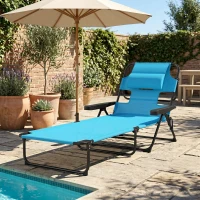 Outsunny Folding Lounge Chair w/ Reclining Back, Light Blue(m-2)