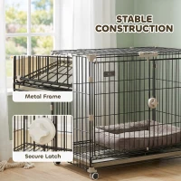 PawHut Dog Crate, 30 Inch Metal Dog Cage with Removable Tray, Lockable Wheels, 2 Doors for Small Medium Breeds, Black(m-5)