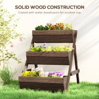 Outsunny 3 Tier Elevated Planter Box, Vertical Wooden Raised Garden Bed for Flowers, Vegetables, 26" x 30" x 30", Carbonized(m-6)