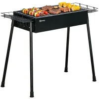 Outsunny Portable BBQ Grill, Charcoal Grill with Side Seasoning Baskets, Hooks and Nets for Outdoor, Picnic, Camping, Black(m-13)