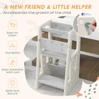 Qaba Kids Step Stool Adjustable Standing Platform Cream White(m-7)
