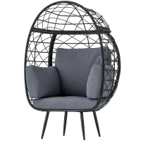 Outsunny Rattan Egg Chair, Indoor Outdoor Lounger with Cushions and Cup Holder for Backyard, Garden, Lawn, Living Room, Grey(m-2)