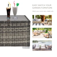 Outsunny Rattan Garden Coffee Table, 25.6" Square Garden Rattan Table with Tempered Glass Top, Deep Grey(m-7)