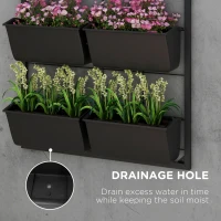 Outsunny 3-Tier Hanging Planter with 6 Pots for Indoor and Outdoor Use, Wall Planter, Self Draining & Wall Mounted, Black(m-6)