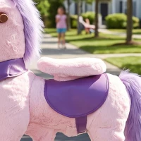 Qaba Ride on Horse for Kids 2+ Years, 29.5" Height Plush Ride On Pony Riding Horse with Rotatable Head and Sounds, Pink(m-9)